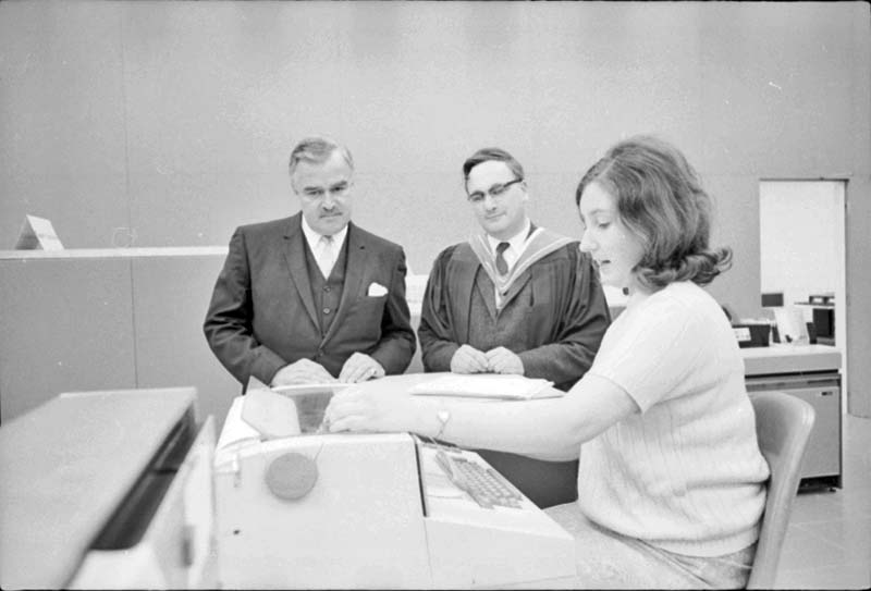 Prime Minister John Robarts and Dean David Sprott touring the new facilites