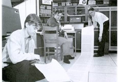 Hugh Williams, Gus German, and Bob Zarnke with the printed answer to the Archimedes Cattle Problem